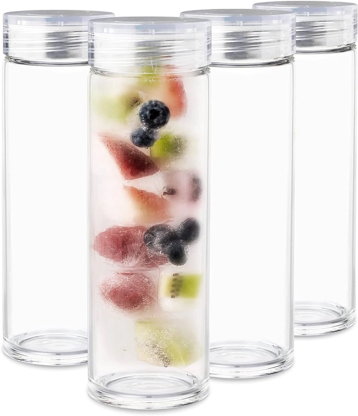 Glass Water Bottles - 4 Pack Wide Mouth Juice Bottles with Clear Lids for Juicing, Smoothies, Fruit Water, Teas, Beverage Storage - 16oz, Leakproof, Reusable, Borosilicate