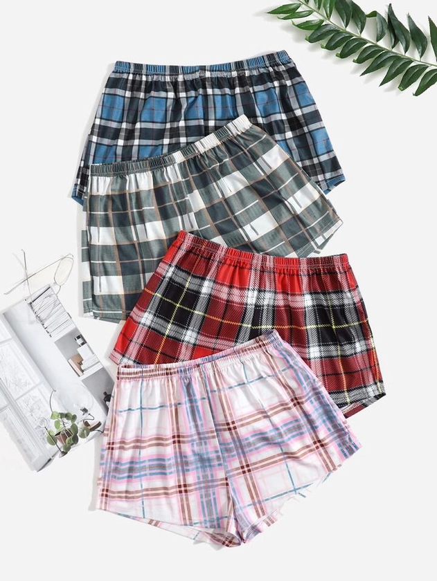 4 Pack Tartan Print Pajama Sleep Shorts