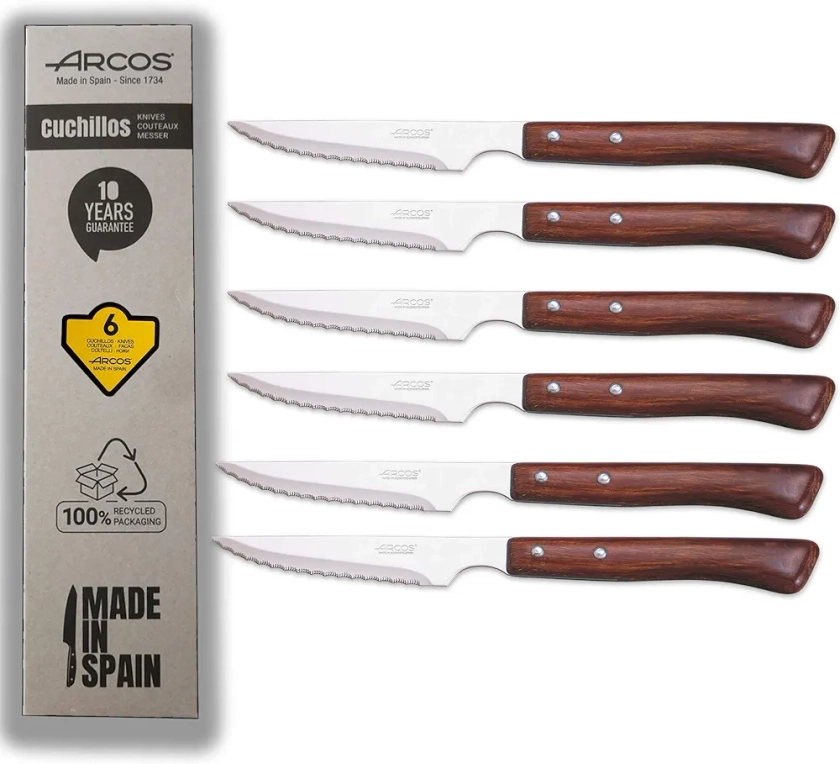 Arcos Lot de 6 couteaux à steak arcs à manche bois et emballage recyclé