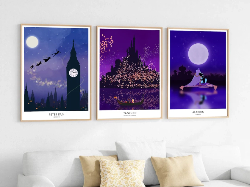 Set of Any 3 Disney-inspired Prints. Set of 3 Disney Travel Posters. Disney Film/movie Locations. Set of 3 Disney Princesses. - Etsy