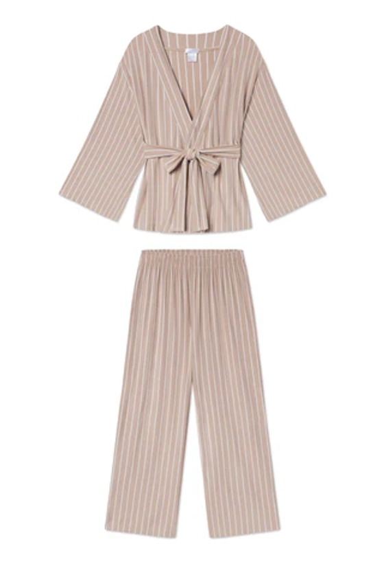 DreamKnit Kimono Pajama Set in Driftwood Stripe