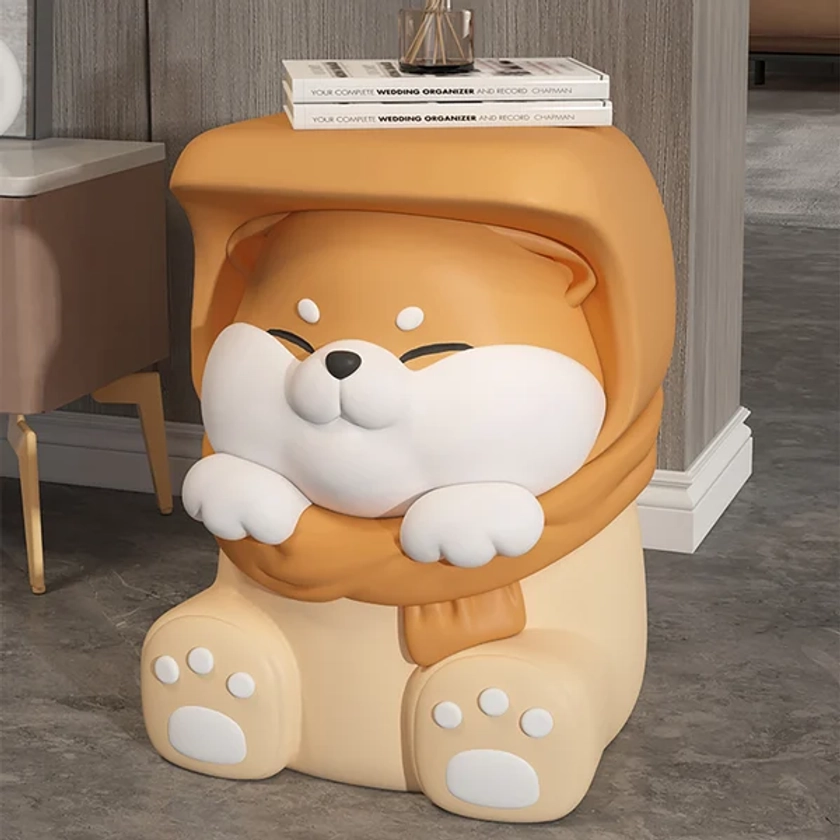 Cute Dog Side Table Floor Resin End Table Footstool for Living Room