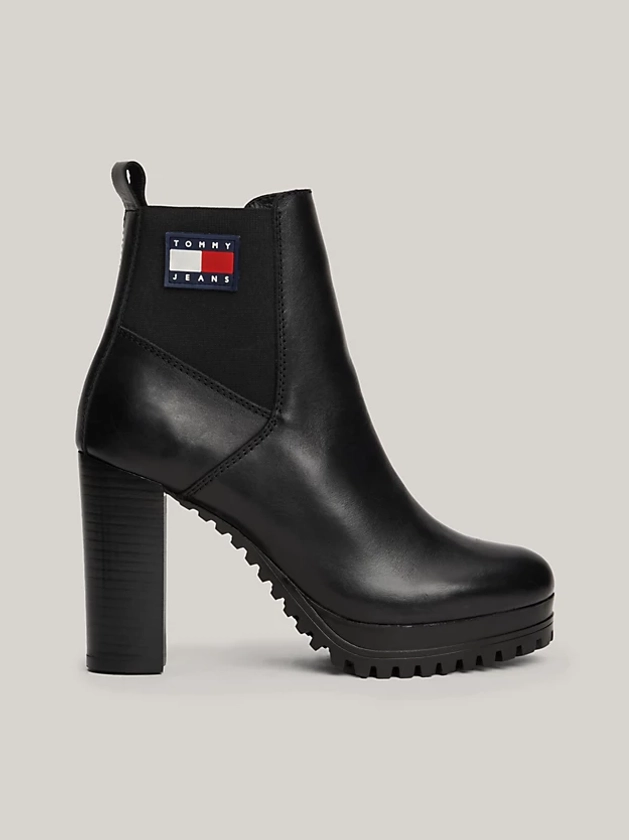 Bottines crantées en cuir à talon haut | Noir | Tommy Hilfiger