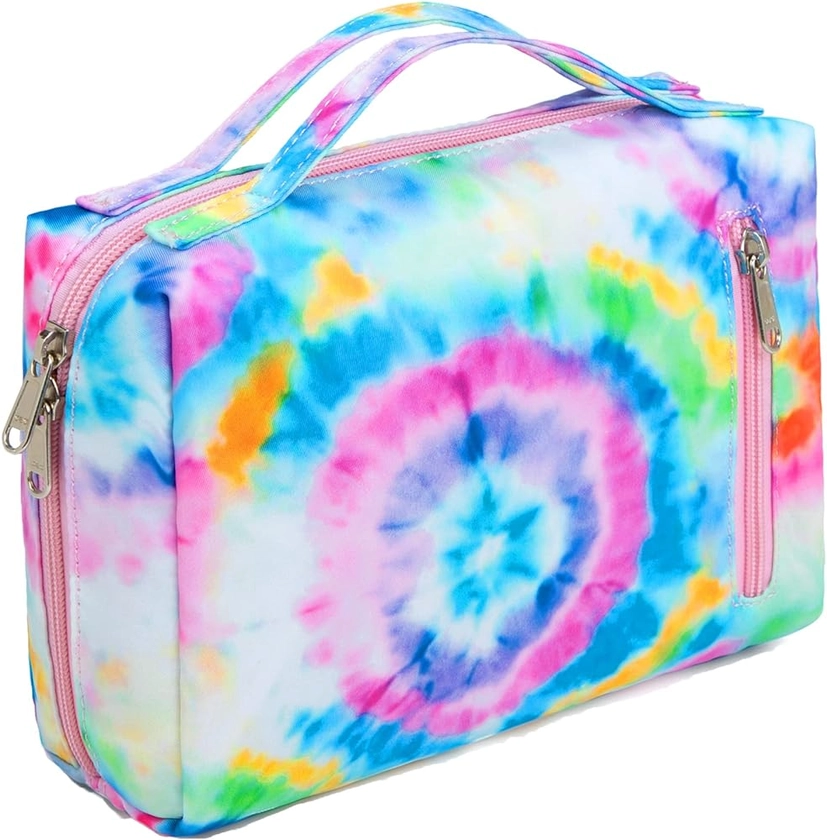 Bluboon Toiletry Bag Travel Makeup Bag Portable Cosmetic Bag Organizer for Women and Girls (Tie Dye Blue)