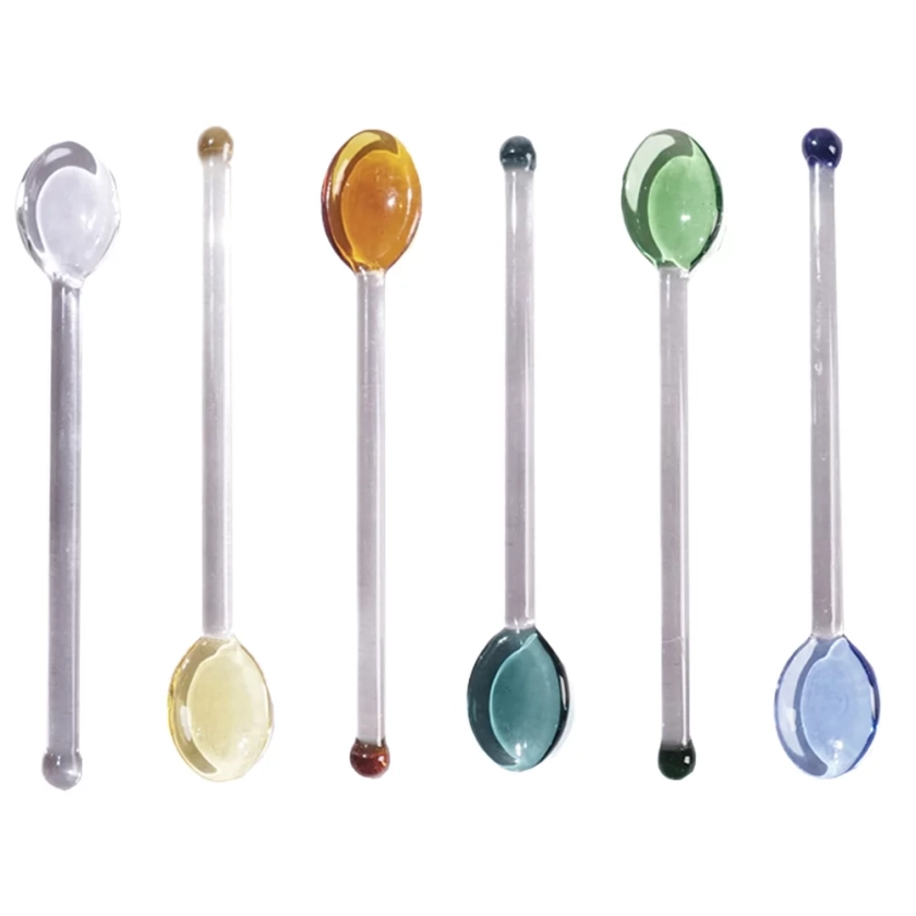OUNONA 6Pcs Heat Resistant Glass Spoons Clear Coffee Spoon Long Handle Dessert Spoon