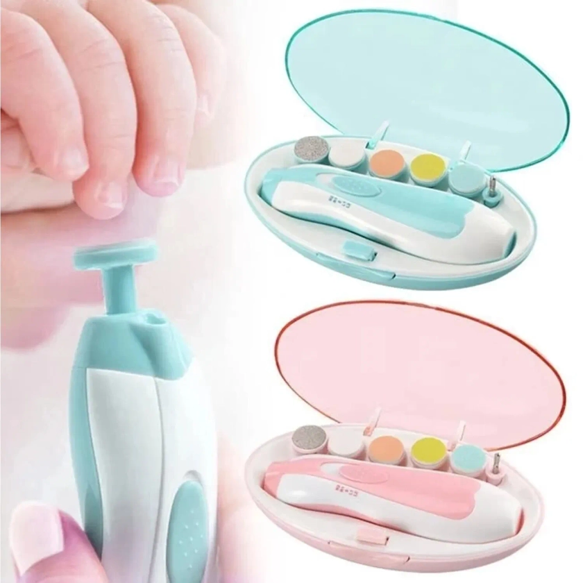 Sacapuntas recortador de uñas eléctrico 6 en 1 para bebé, tijeras para niños, recortador de cuidado de uñas para bebé, manicura, azul/rosa