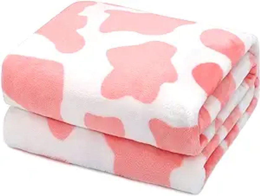 Cow Print Blanket Warm Plush Cute Pink Cow Throw Blanket Soft Fleece Flannel Lightweight Throw Blankets Sofa Couch Bed Travel Cow Bedding Room Decor for Kids Teens Adults 40x50 inch