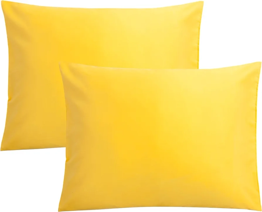 FLXXIE 2 Pack Microfiber Standard Pillow Cases, 1800 Super Soft Pillowcases with Envelope Closure, Wrinkle, Fade and Stain Resistant Pillow Covers, 20x26, Yellow