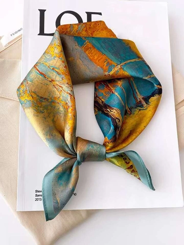 1pc Imitated Silk Printed Square Scarf, Headband, Necktie For Daily Use | SHEIN UK