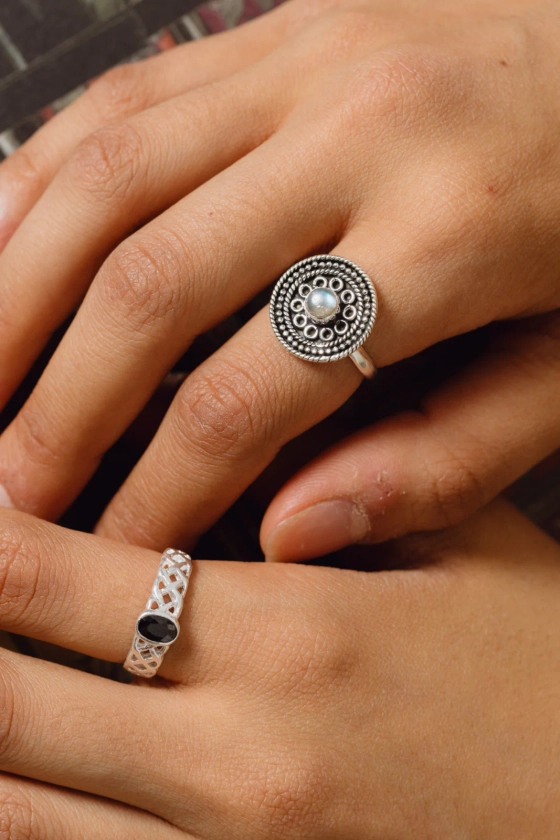 Labradorite Tribal Disc Ring