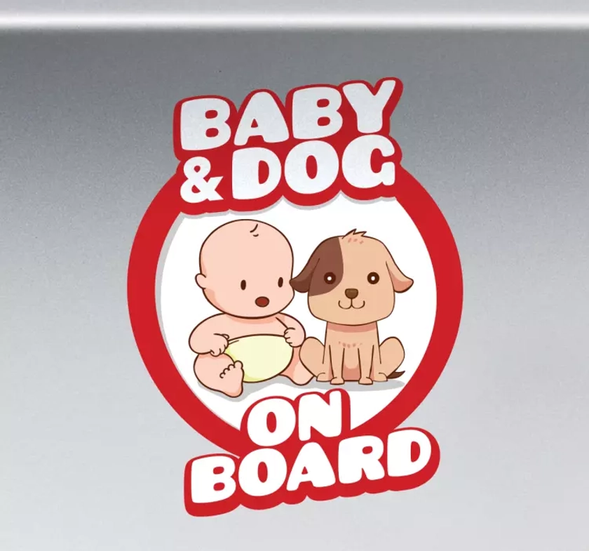 Sticker voiture dessin bébé et chien à bord