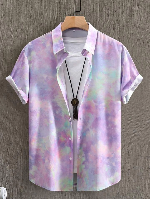 Men's Tie-Dye Button-Front Short Sleeve Shirt