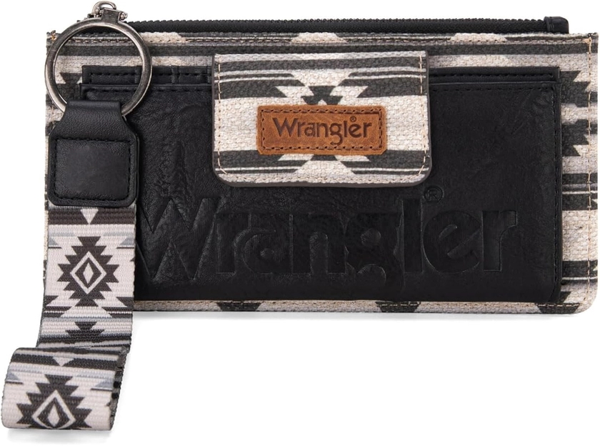 Wrangler Wallet Purse for Women Aztec Clutch Wristlet Wallet with Boho Credit Card Holder