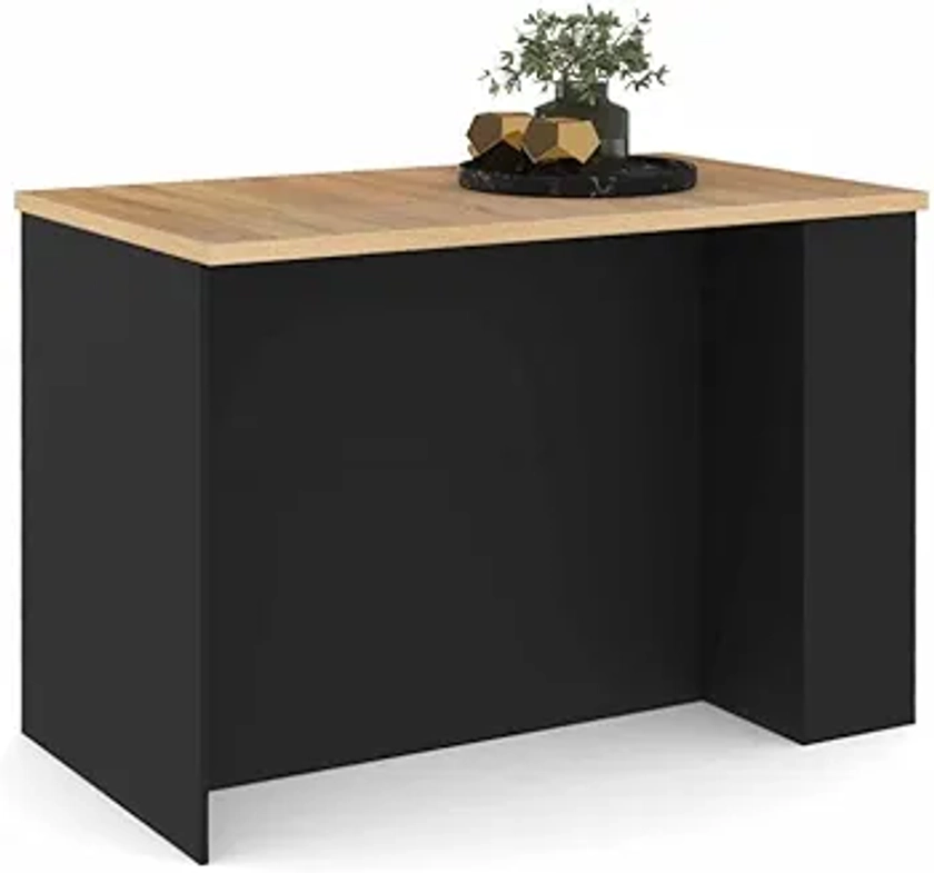 IDMarket - Ilot Central TIBO 120 cm Bois Noir avec Plan de Travail façon hêtre