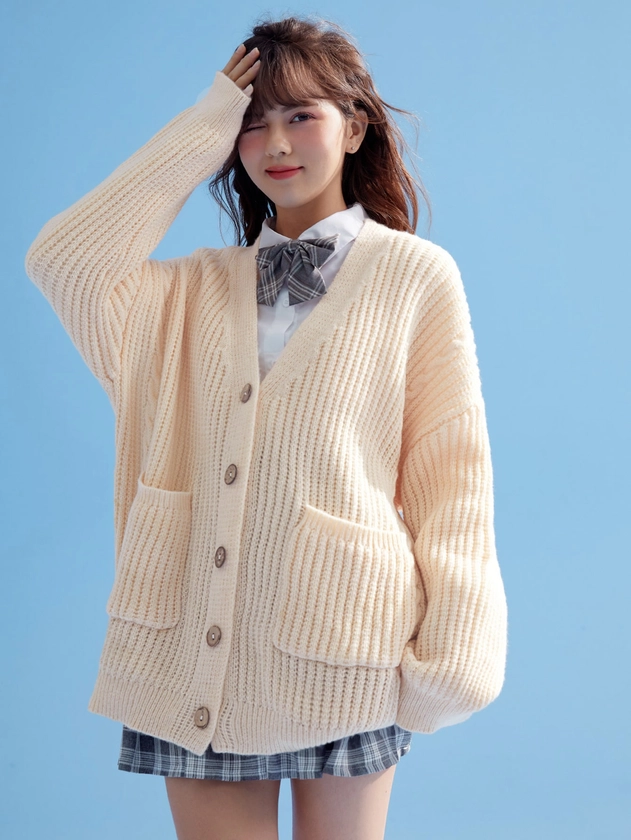 ROMWE J-Fashion Solid Button Front Cardigan