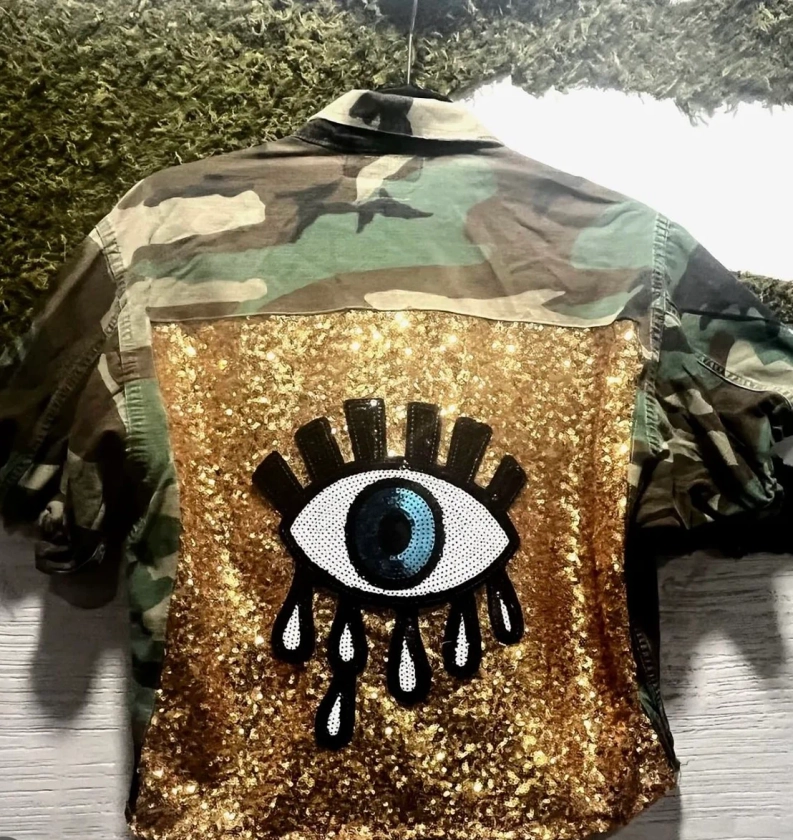 Evil Eye Camo Sequin Jacket***