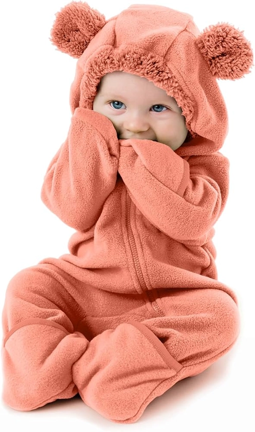 Fleece Baby Bunting Bodysuit – Infant One Piece Kids Hooded Romper Outerwear Toddler Jacket