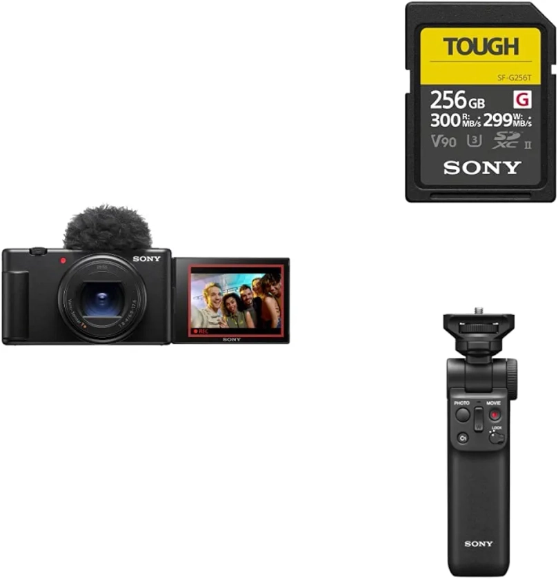 Vlog camera ZV-1 II di Sony Fotocamera digitale ZV1M2BDI + Memoria SD-HC 256 GB SF-G256T + Sony GP-VPT2BT Shooting Grip Bluetooth con Funzione Telecomando Wireless e Treppiedi