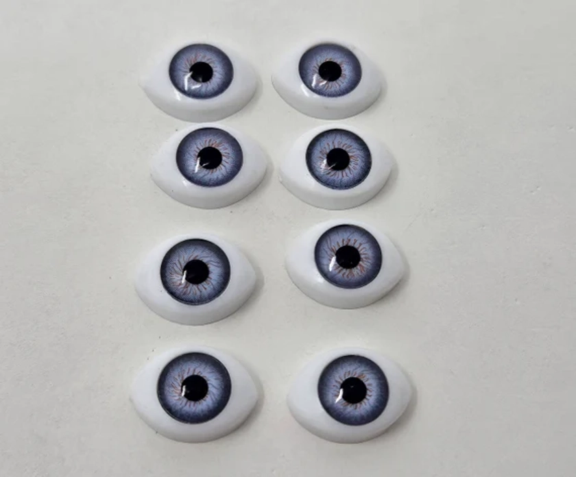 4 Pair of Zim's Vintage 8mm Iris Oval Realistic Blue Gray, Green or Brown Plastic Human Dolly Eyes for Craft Doll, Puppet, or Toy
