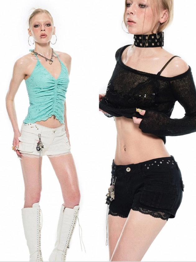 1JINN STUDIO Rivet shorts & lace leggings - shop.cor