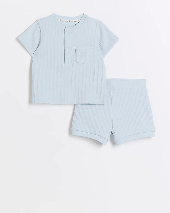 Baby boys blue ribbed t-shirt and shorts set | River Island