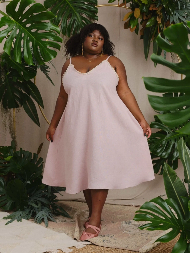 "Hedy" Slip Dress Powdery Pink Linen • LOUD BODIES: Inclusive, Ethical, Sustainable Fashion