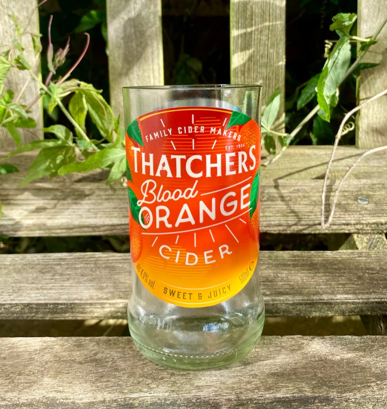 Upcycled Handmade Thatchers Blood Orange Cider Bottle Glasses Christmas Gift for Her / for Him - Etsy UK