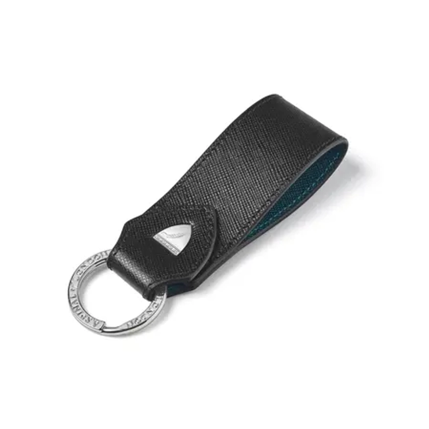 Small Leather Loop Keyring in Black & Green Saffiano