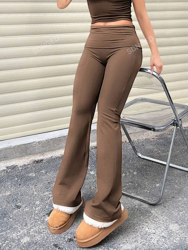 Search Solid Color Wide Waist Flared Bottom Leggings I di | SHEIN USA