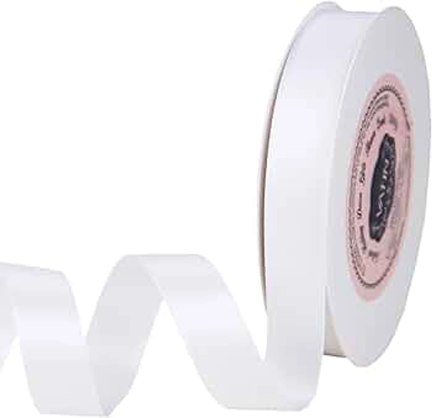 VATIN 16mm Double Faced Polyester White Satin Ribbon - 23 Metre Spool, Perfect for Wedding Decor, Wreath, Baby Shower,Gift Package Wrapping and Other Projects