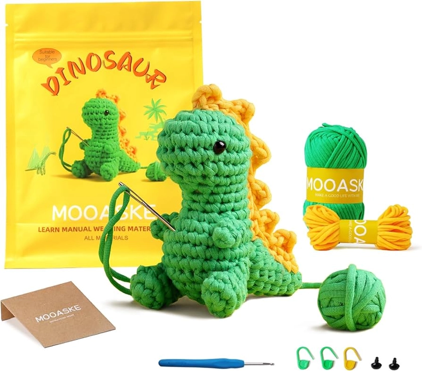 Amazon.com: Mooaske Crochet Kit for Beginners with Crochet Yarn - Beginner Crochet Kit for Adults with Step-by-Step Video Tutorials - Crochet Kits Model Dinosaur