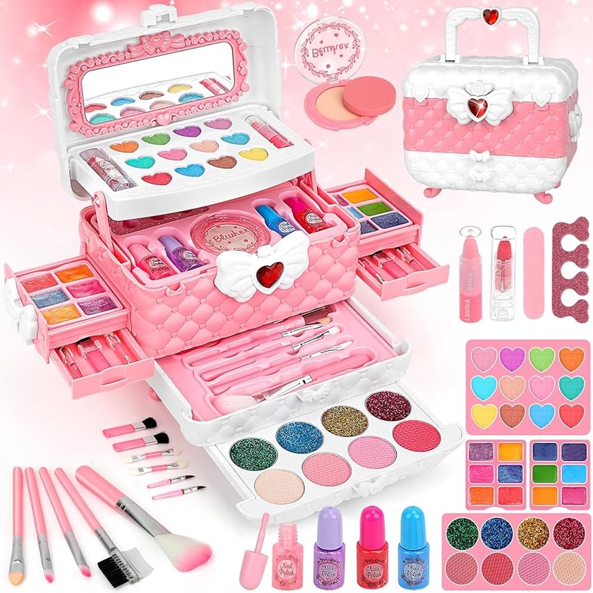 Kids Makeup Kit Girl Toys for Gifts, Teensymic Toys for Girls Real Washable Makeup Girls Princess Birthday Gift Play Make Up Toys Makeup Vanities for Girls Toys Age 4 5 6 7 8 9