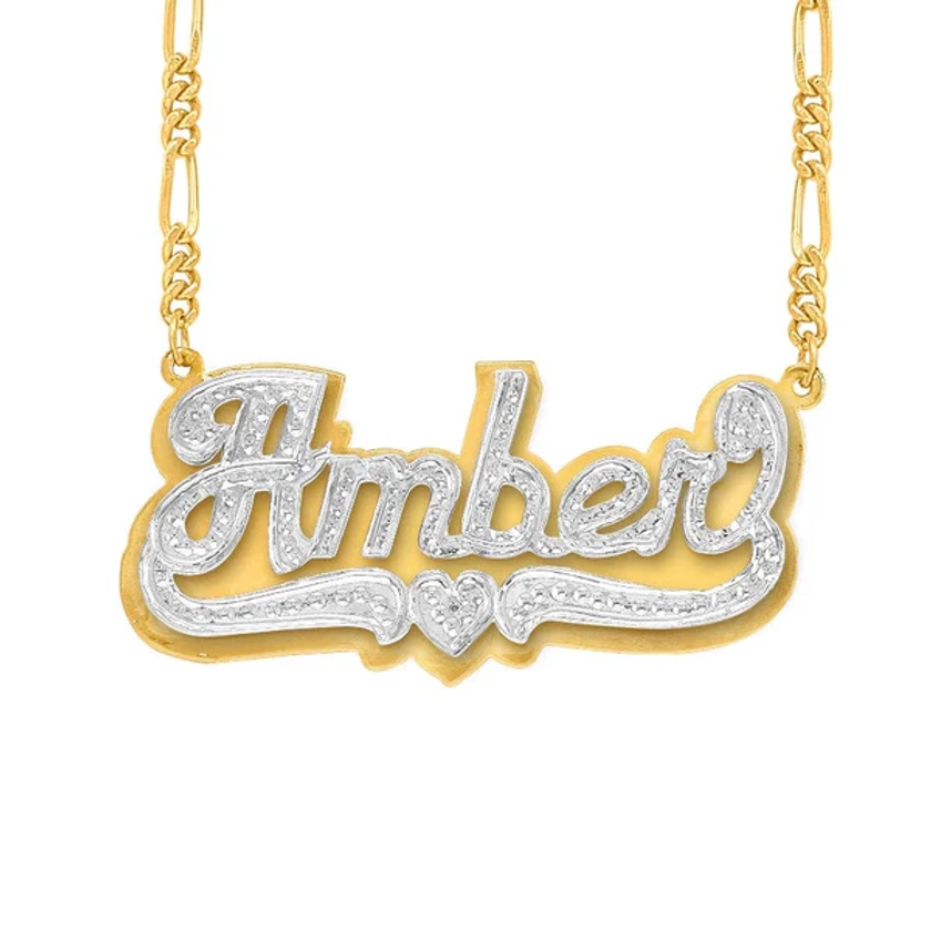 Personalized Double Plated Name Necklace "Amber" with Figaro chain