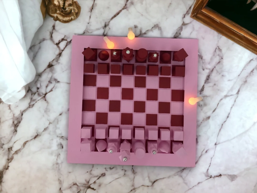 Jeu d'échecs en bois au design unique Fait à la main, Style minimaliste, Couleurs pastel, Décoration d'intérieur, Cadeau personnalisé - Etsy France