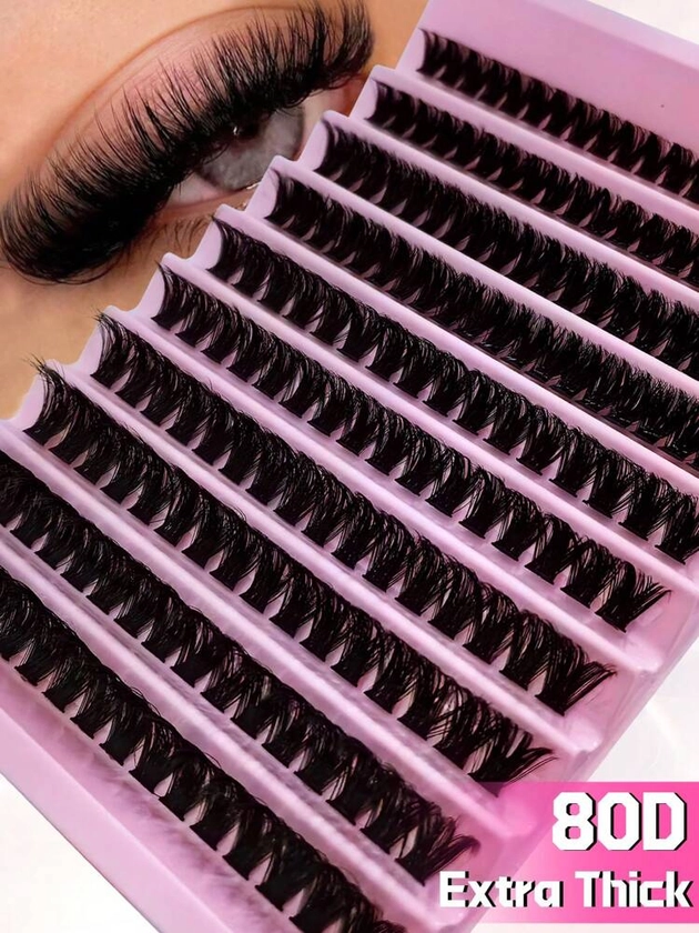 10 Row Individual Lash Clusters 80D D Curl 8-16mm DIY Lash Clusters Extra Thick&Fluffy&Natural Look Reusable Individual Eyelash Extension Kit For Self Use At Home Or On-The-Go For Daily Life&Wedding&Dating&Party&Music Festival&Halloween