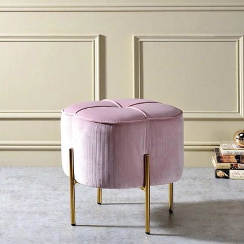 17" Bergia Velvet Ottoman Blush Pink - Acme Furniture