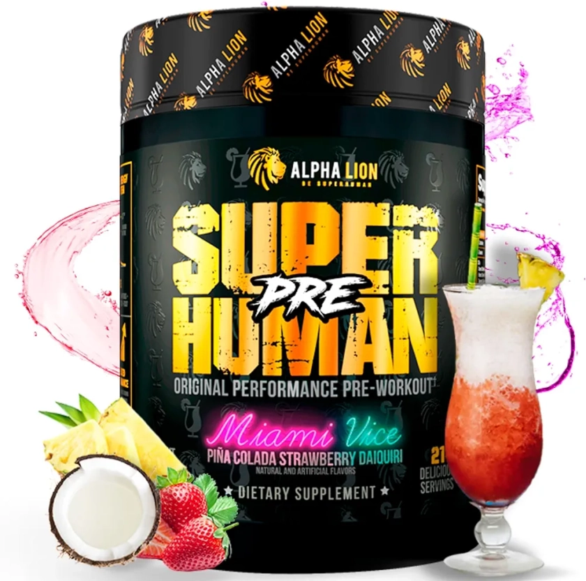 ALPHA LION Superhuman Pre Workout Powder, Beta Alanine, L-Taurine & Tri-Source Caffeine for Sustained Energy & Focus, Nitric Oxide & Citrulline for Pump (21 Servings, Miami Vice)