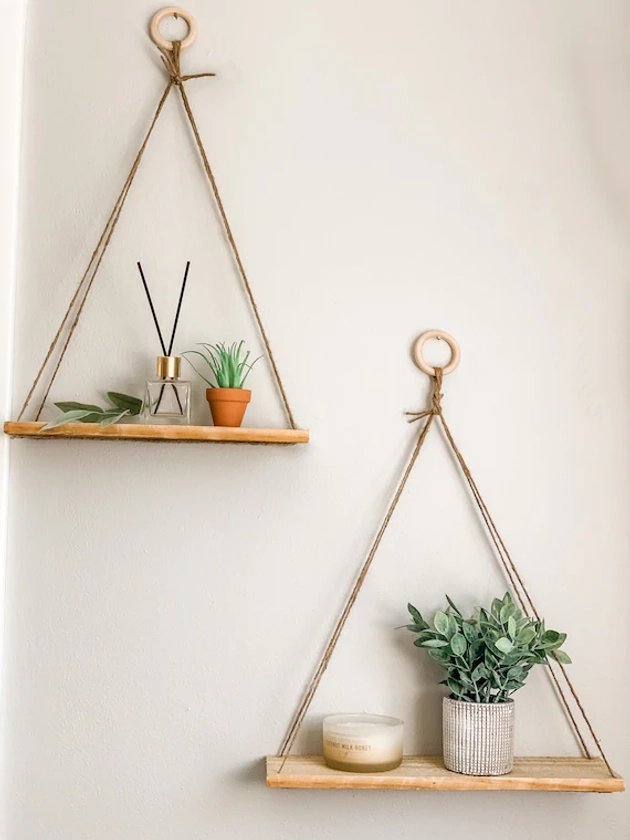 Boho Hanging Shelf (Set of 2) | hanging shelves, hanging planter, macrame shelf, boho wall decor, hanging shelf , lightweight shelves