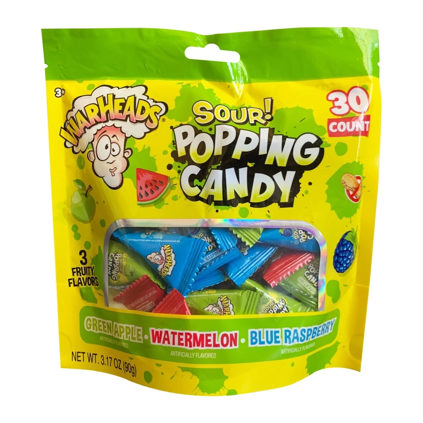 Warheads Sour Popping Candy Sabores Variados, 3.17 oz, 30 Unidades, Tamaño Normal