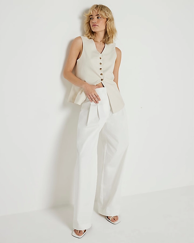 White High Waisted Wide Leg Trousers | River Island