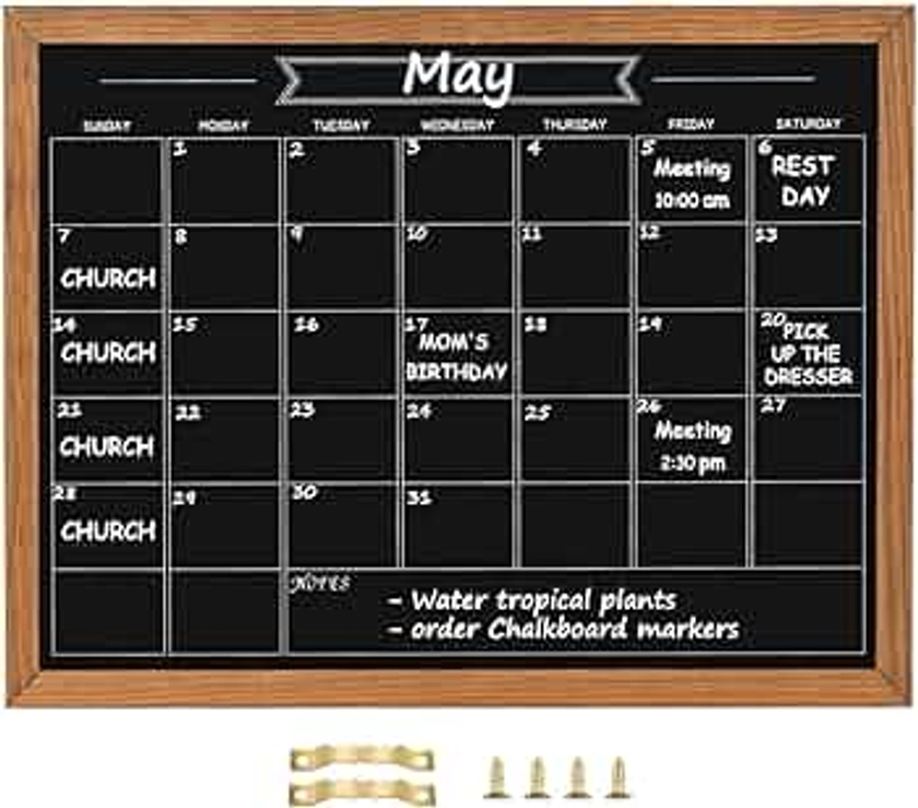 Calendar Chalkboard, 13" * 17", Magnetic Surface Rustic Brown Solid Pine Wood Frame Chalk Board for Planning/School Timetable/Memo, Hanging Board for Office, School and Home(YLHB-QZ-3343)