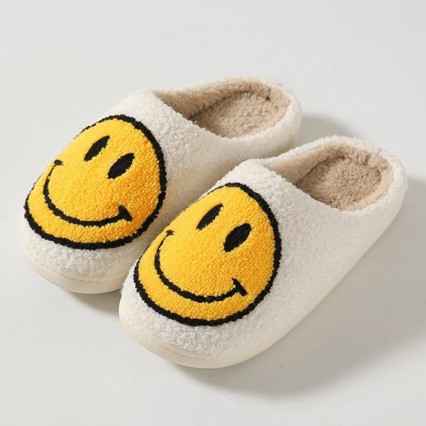 Smiley Face Slippers Fluffy Cushion Slides