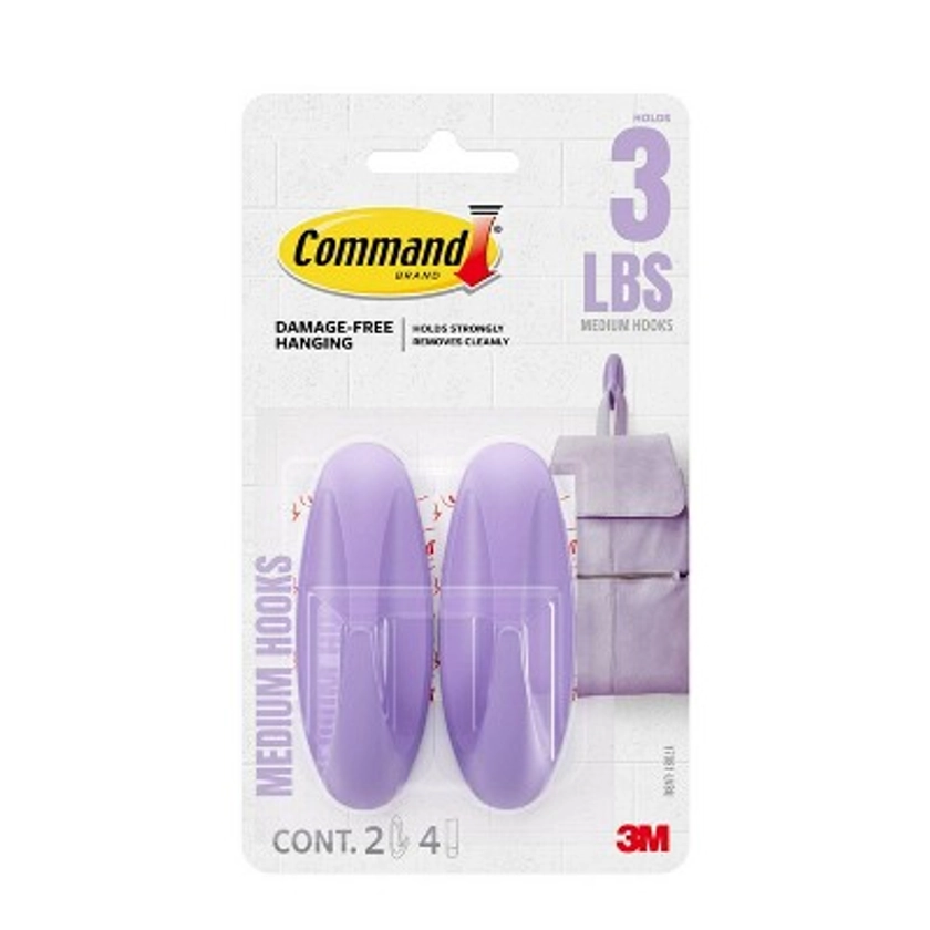 Command Medium Designer 2 Hooks Lavender 4 Strip