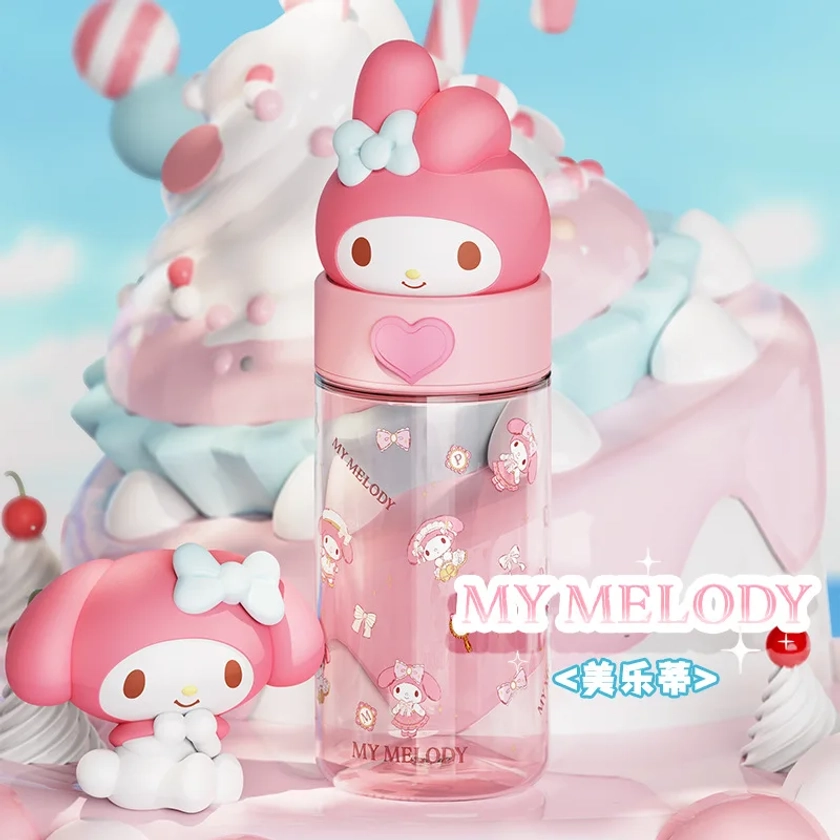Copo Transparente de Bonecas Kawaii Sanrio, Desenhos Animados, Hello Kitty, Kuromi, Melody Cinnamoroll, Garrafa de Água para Meninas, Presentes, 500ml