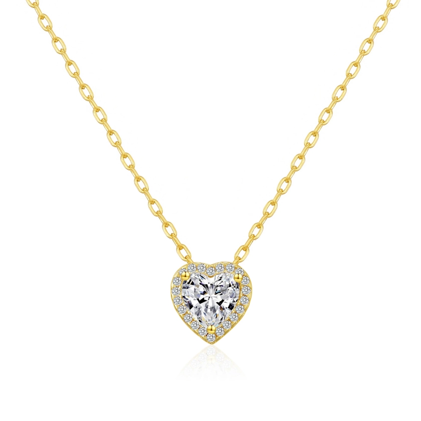 Gold Plated Heart Halo Necklace Created with Zircondia® Crystals