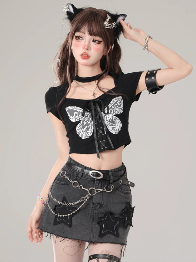Square Cut Butterfly Strap Slim Short Top