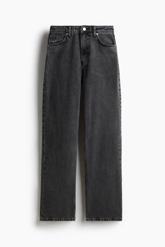 Wide High Jeans - Taille haute - Longue - Noir - FEMME | H&M FR