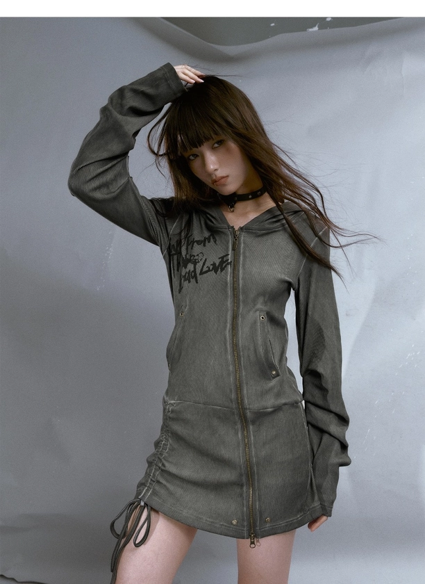 Cest Nous Punk Diagonal zipper hooded onepiece - shop.cor