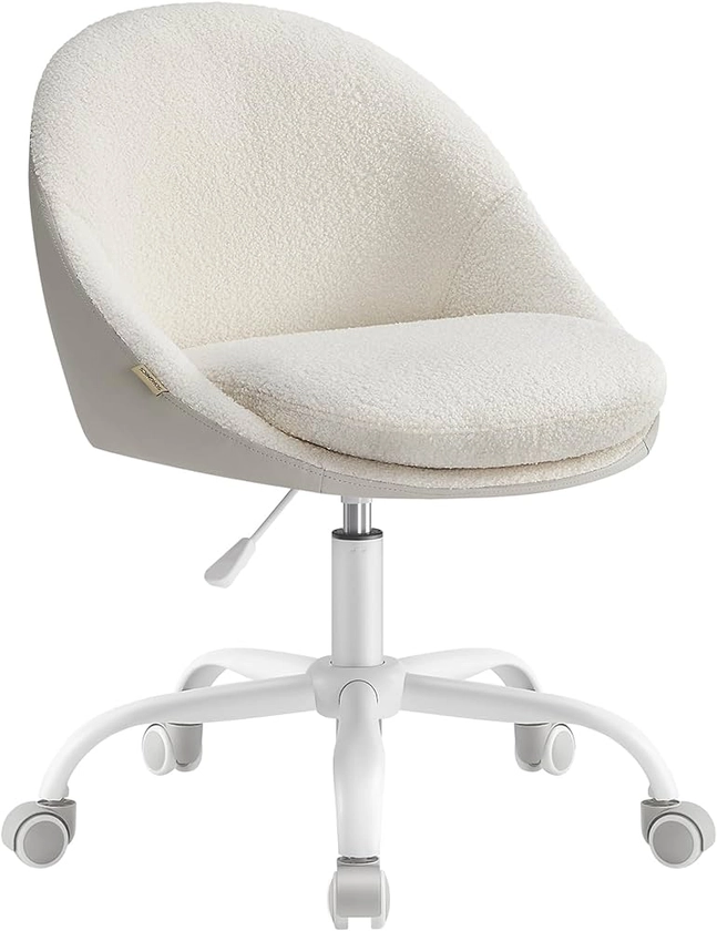 SONGMICS Chaise de Bureau, Fauteuil Pivotant en Peluche et PU, Siège Confort, Rembourrage en Mousse, Réglable en Hauteur, pour Bureau, Chambre, Beige Cappuccino et Blanc Nuage OBG020W01