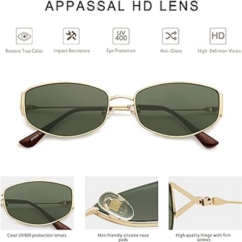 Amazon.com: Appassal Retro Oval Sunglasses For Women Men Hexagonal Rectangle Metal Frame Sun Glasses AP3625,Gold/Green : Clothing, Shoes & Jewelry